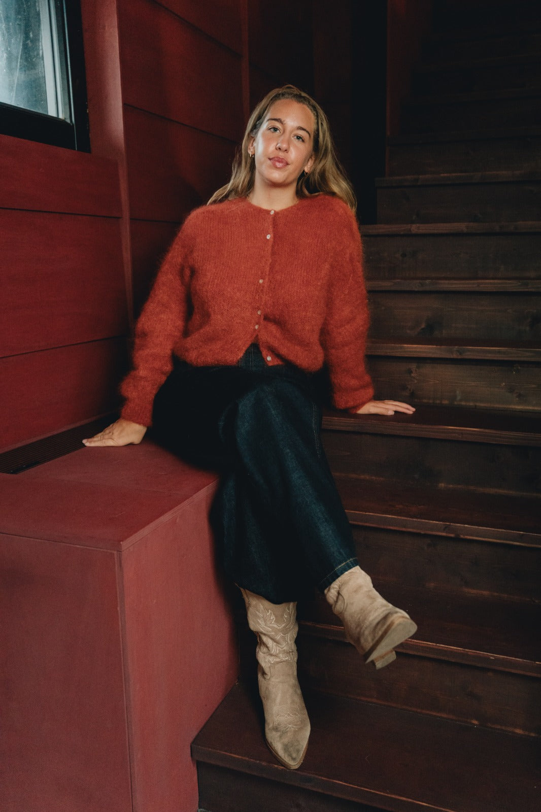 Nais Korte cardigan met ronde hals en lange mouwen, 80% kidmohair