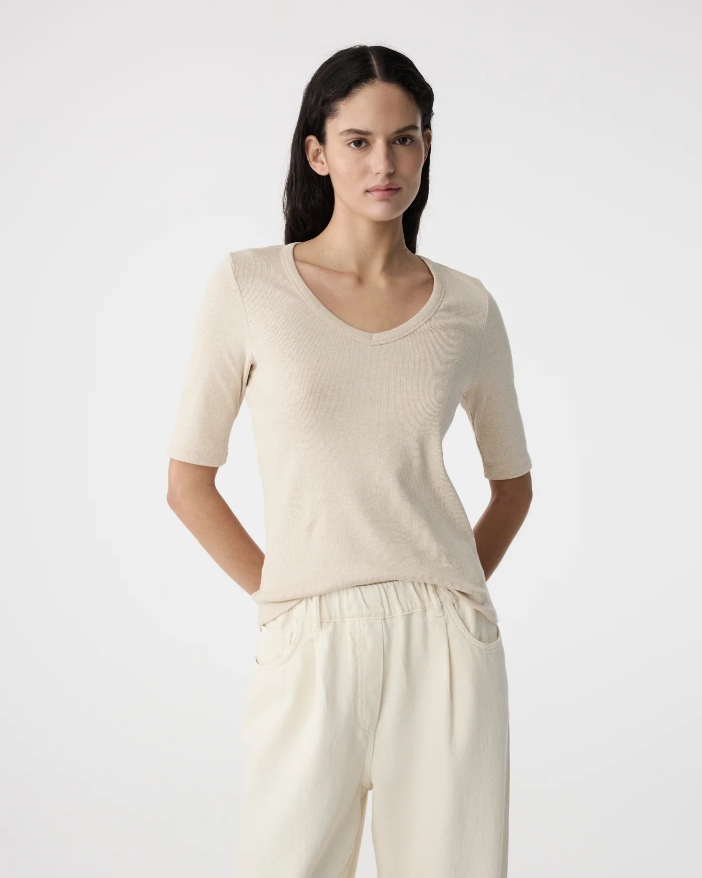 Knit-ted Eden T-shirt dames | Rib top met V-hals