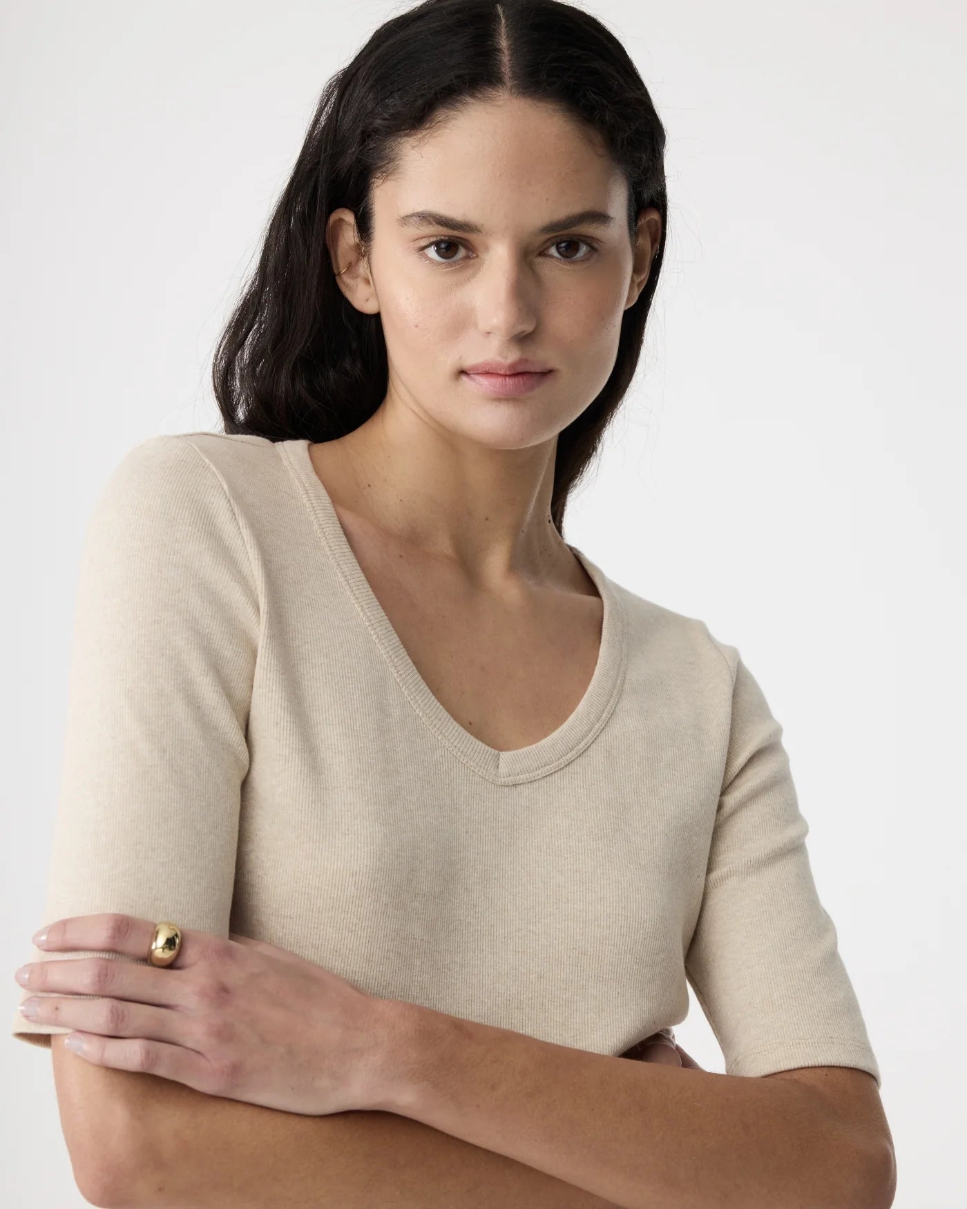 Knit-ted Eden T-shirt dames | Rib top met V-hals