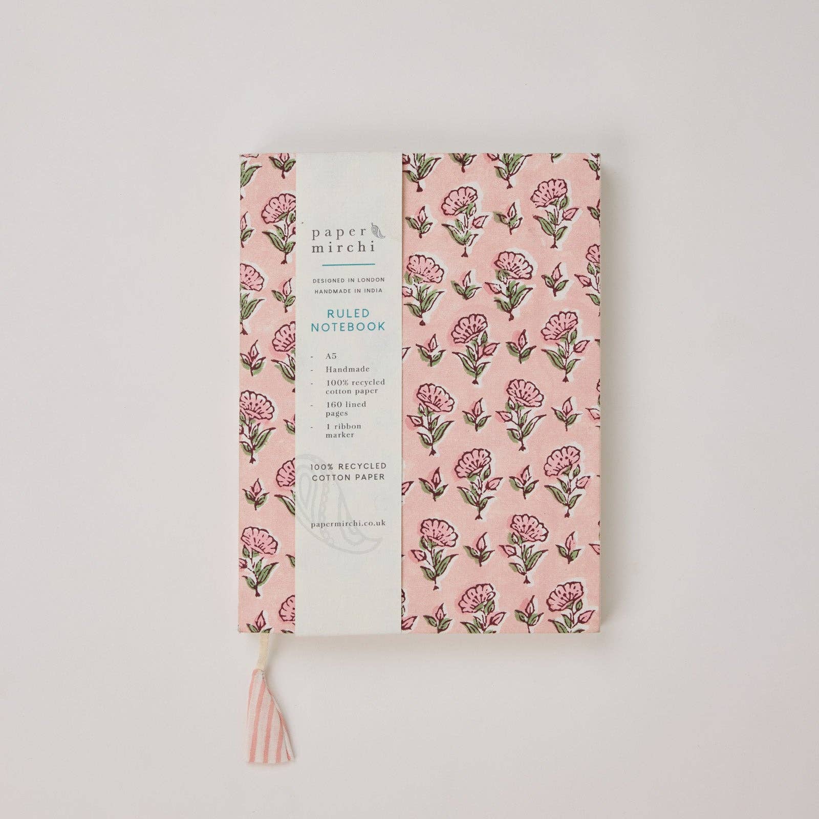 Paper Mirchi Blokgedrukt Gelijnd Notitieboek (A5) - Ditsy Floral Blush