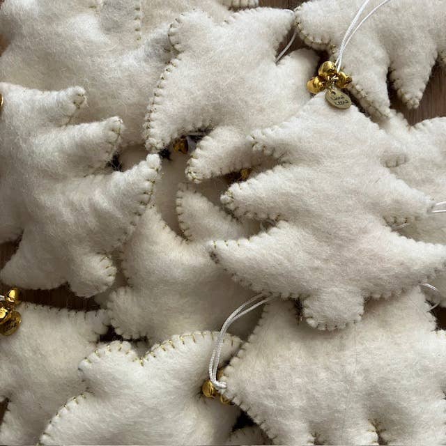 Luna Leena kerstboom hanger – off-white & goud – wol