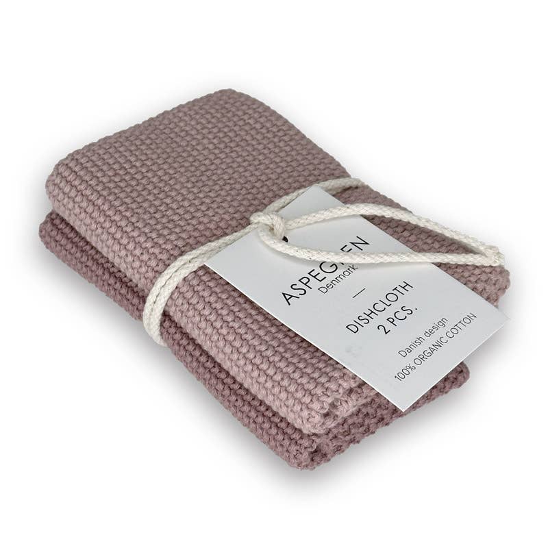 Aspegren Denmark Vaatdoeken - Biologisch Katoen - Set van 2 - Gebreid - Mauve