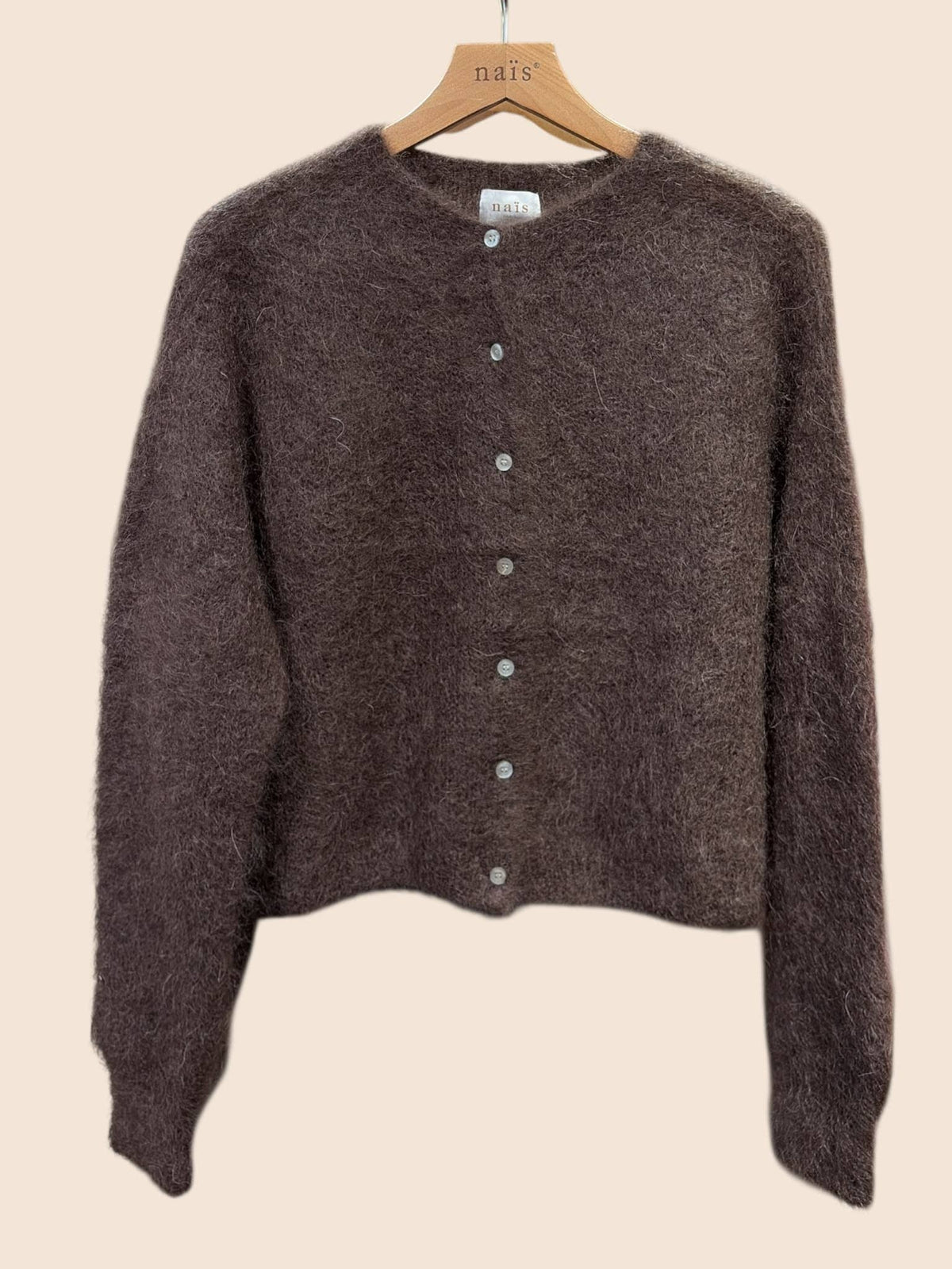 Nais Korte cardigan met ronde hals en lange mouwen, 80% kidmohair