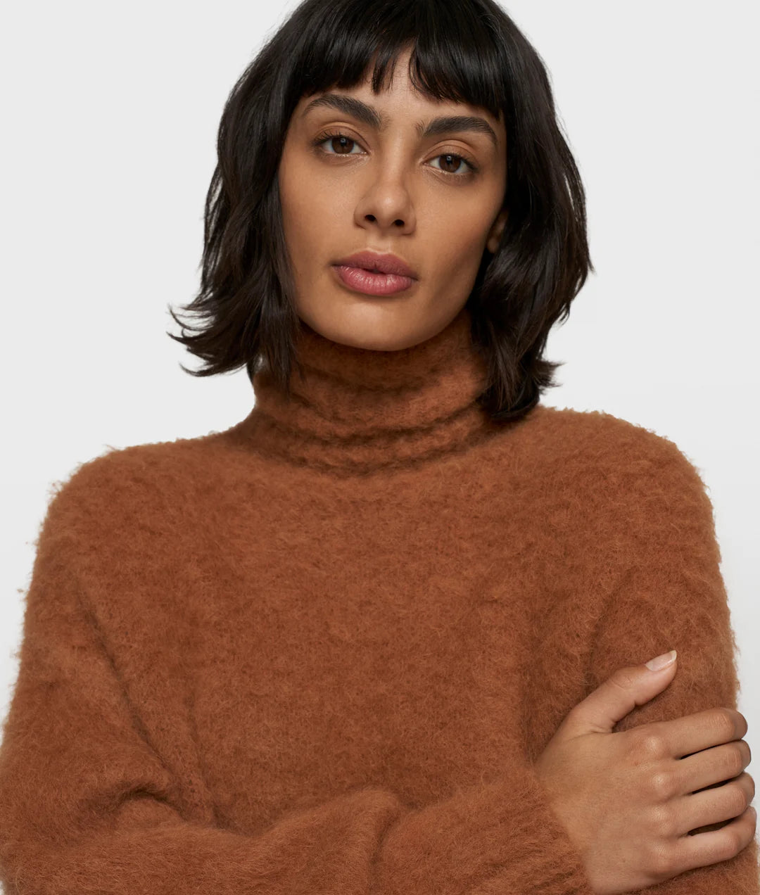 10 Days  cropped knit turtleneck suede