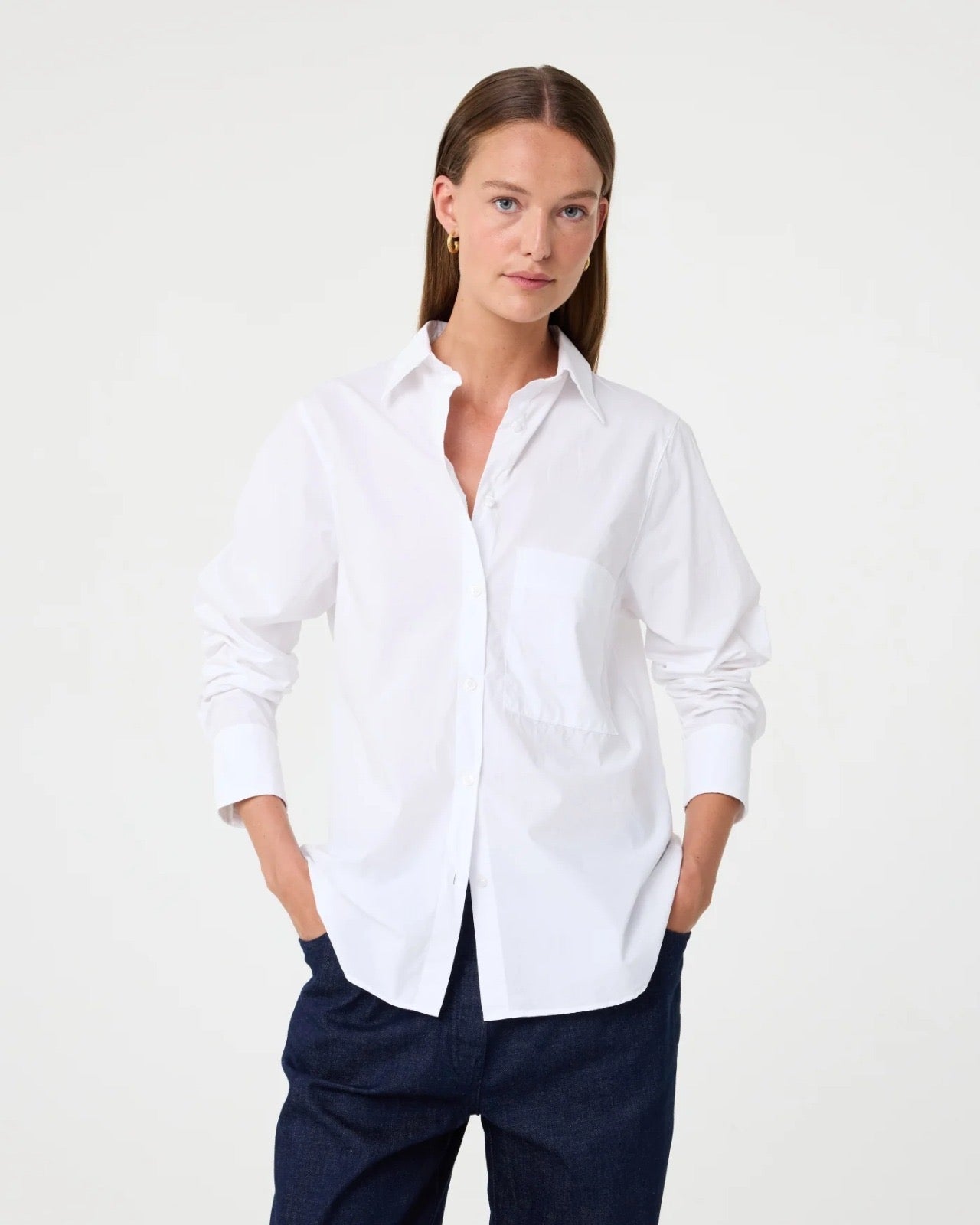 Knit-ted Lies poplin blouse in Oxford Blue