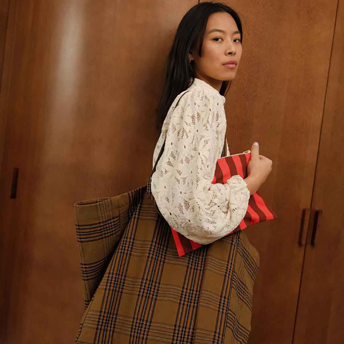 Rose in April Katoenen Tartan Shopper