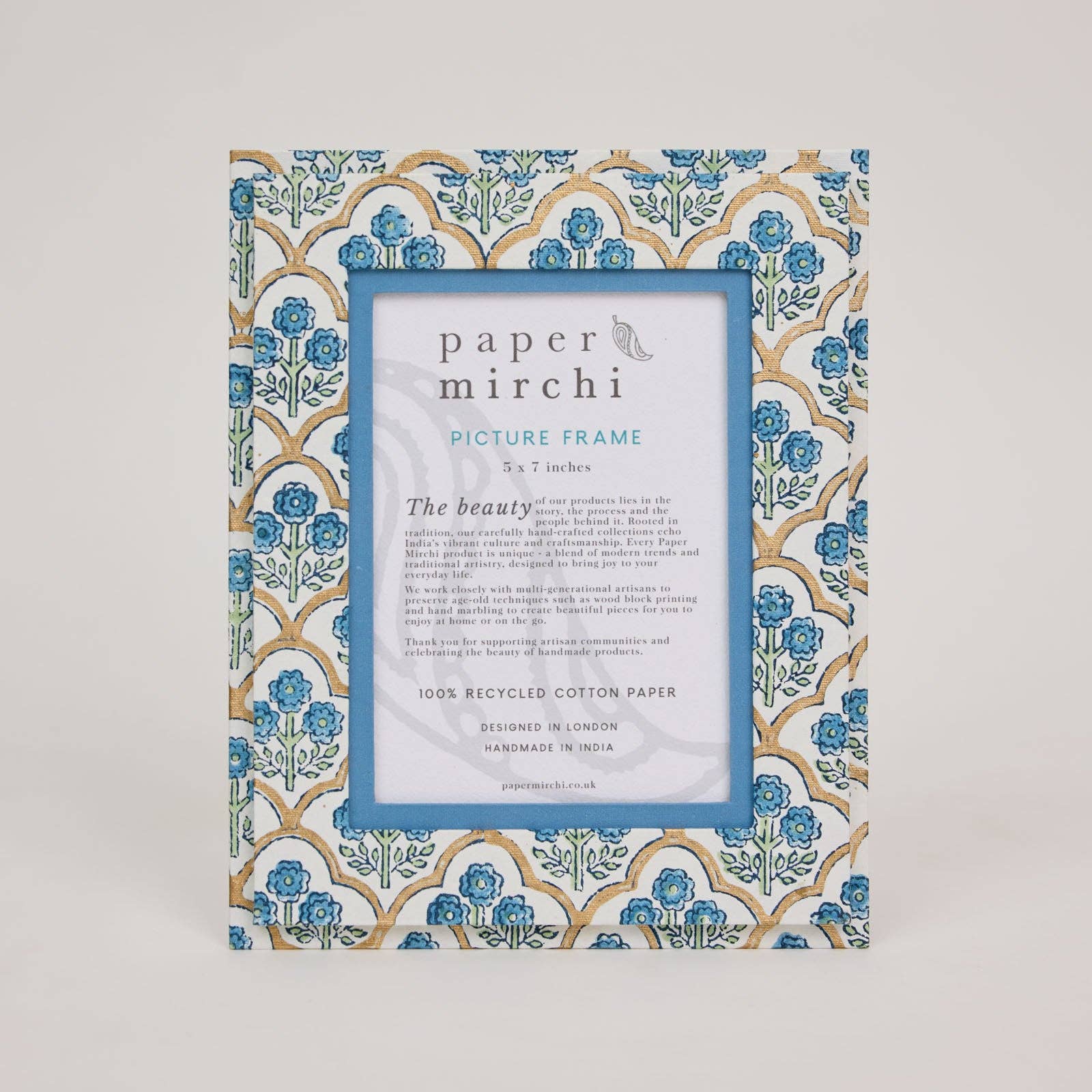 Paper Mirchi Blokgedrukte Fotolijst (5X7) - Trellis Indigo