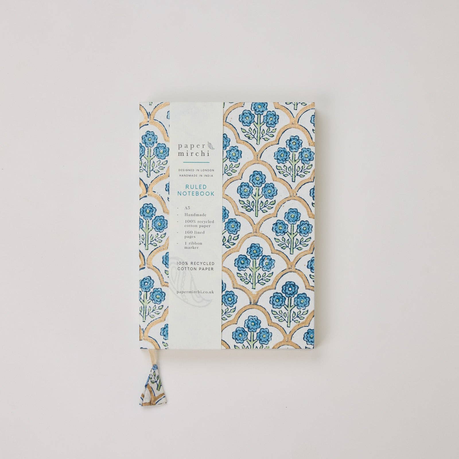 Paper Mirchi Blokgedrukt Gelijnd Notitieboek (A5) - Trellis Indigo