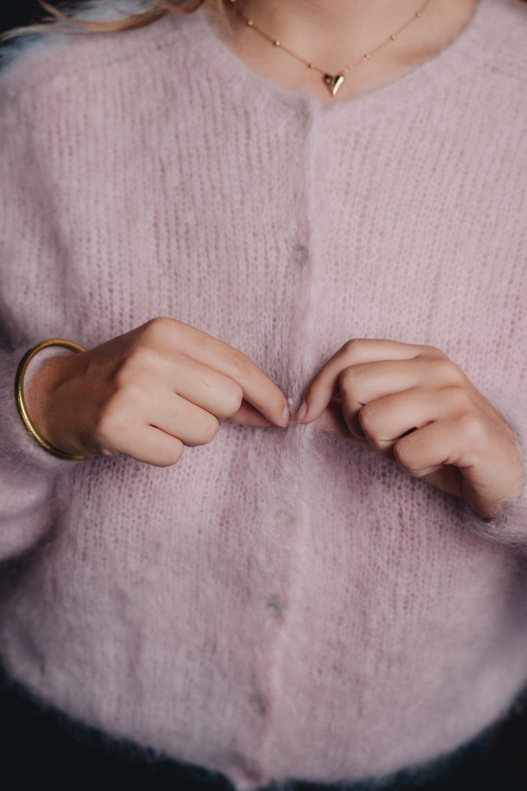 Nais Korte cardigan met ronde hals en lange mouwen, 80% kidmohair