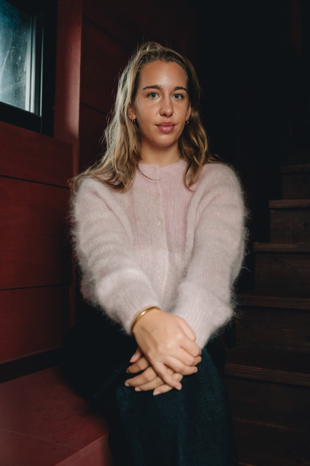 Nais Korte cardigan met ronde hals en lange mouwen, 80% kidmohair