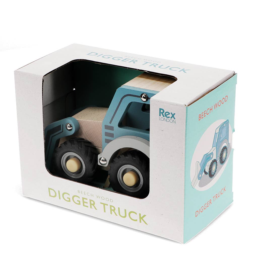 Rex London Houten duwvoertuig speelgoed - Graaftruck (blauw)