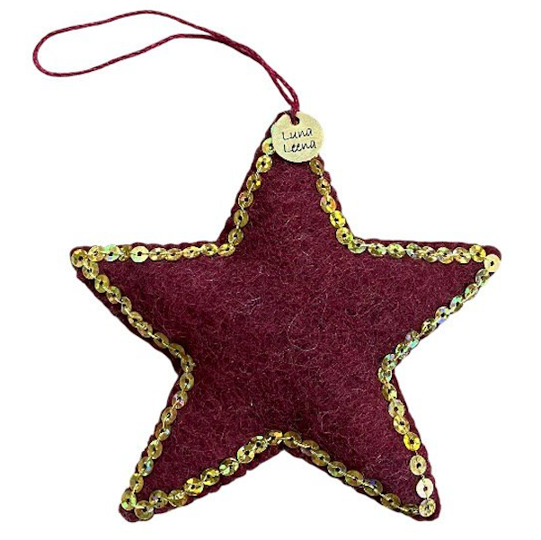 Luna Leena ster kersthanger – bordeauxrood & goud – wol