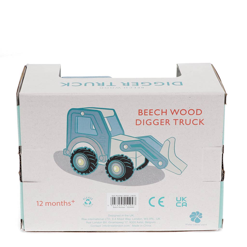 Rex London Houten duwvoertuig speelgoed - Graaftruck (blauw)