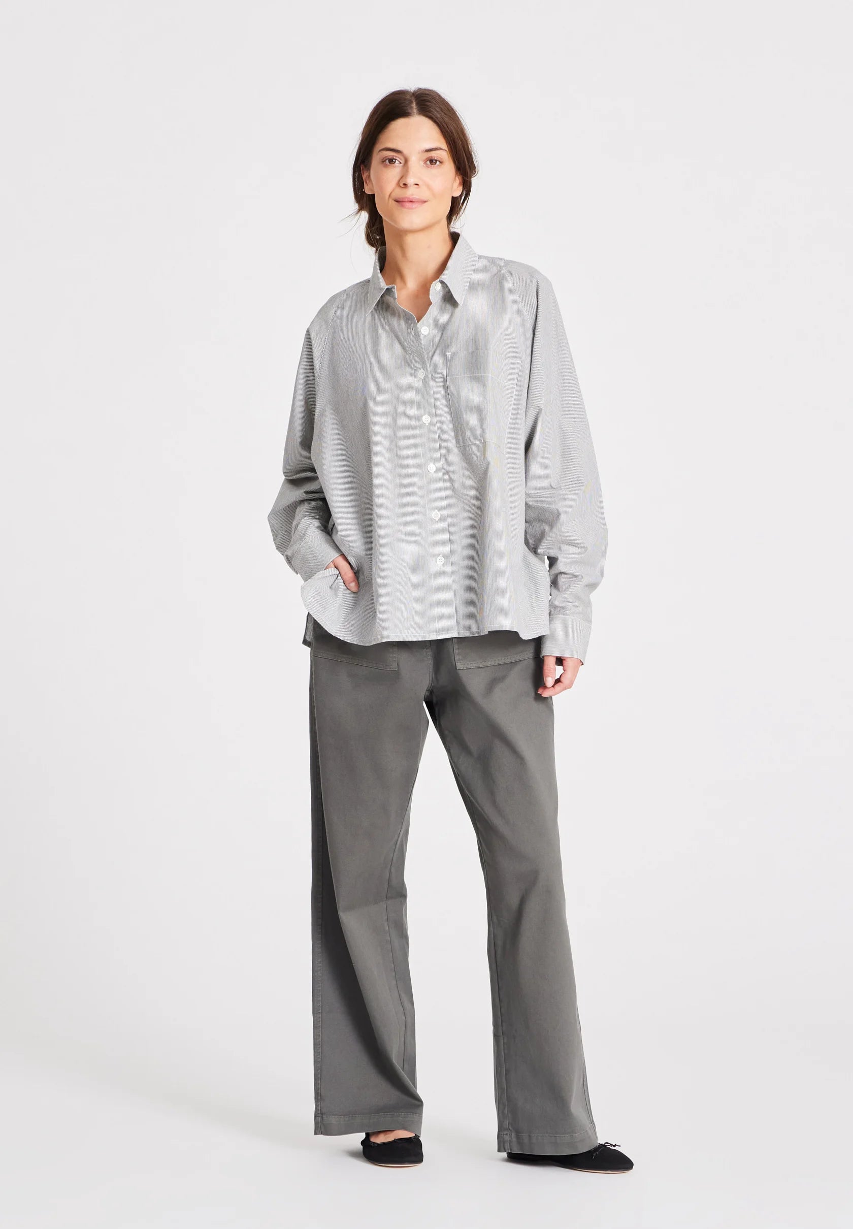 Gai + Lisva Bella raglan L/S striped poplin shirt