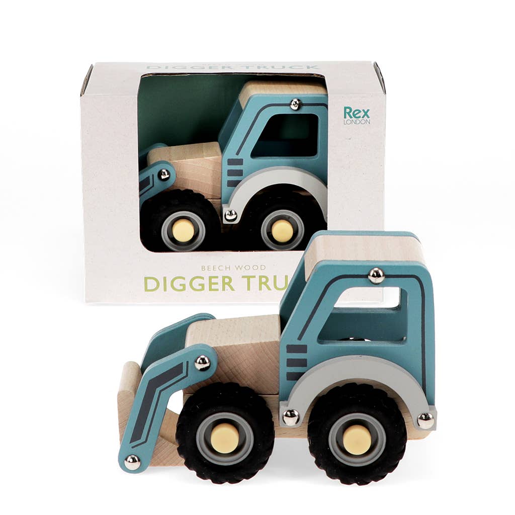 Rex London Houten duwvoertuig speelgoed - Graaftruck (blauw)