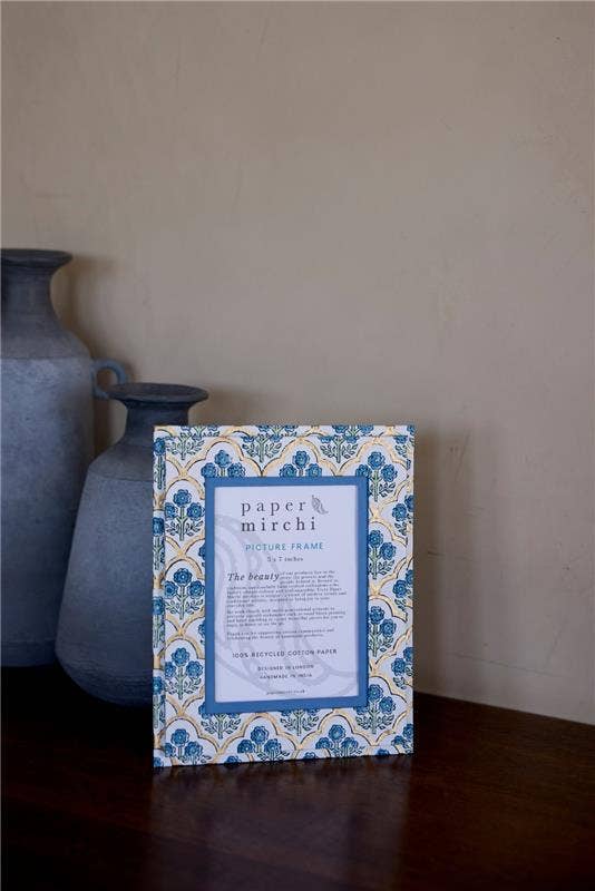 Paper Mirchi Blokgedrukte Fotolijst (5X7) - Trellis Indigo