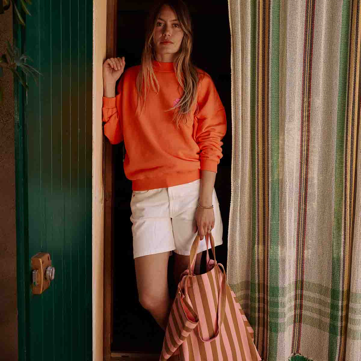 Rose in April Elisa Tote Bag Caramel Roze Strepen