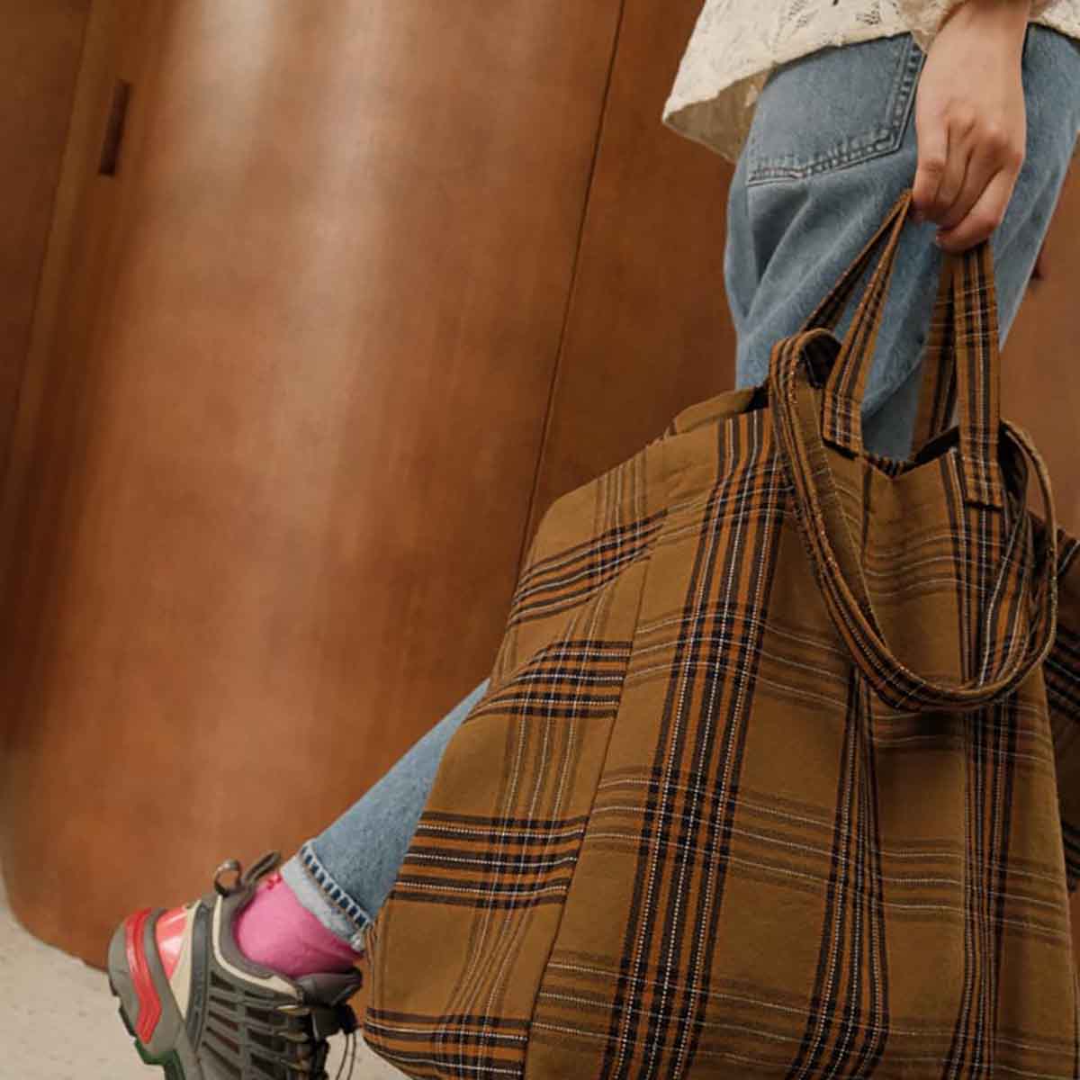 Rose in April Katoenen Tartan Shopper