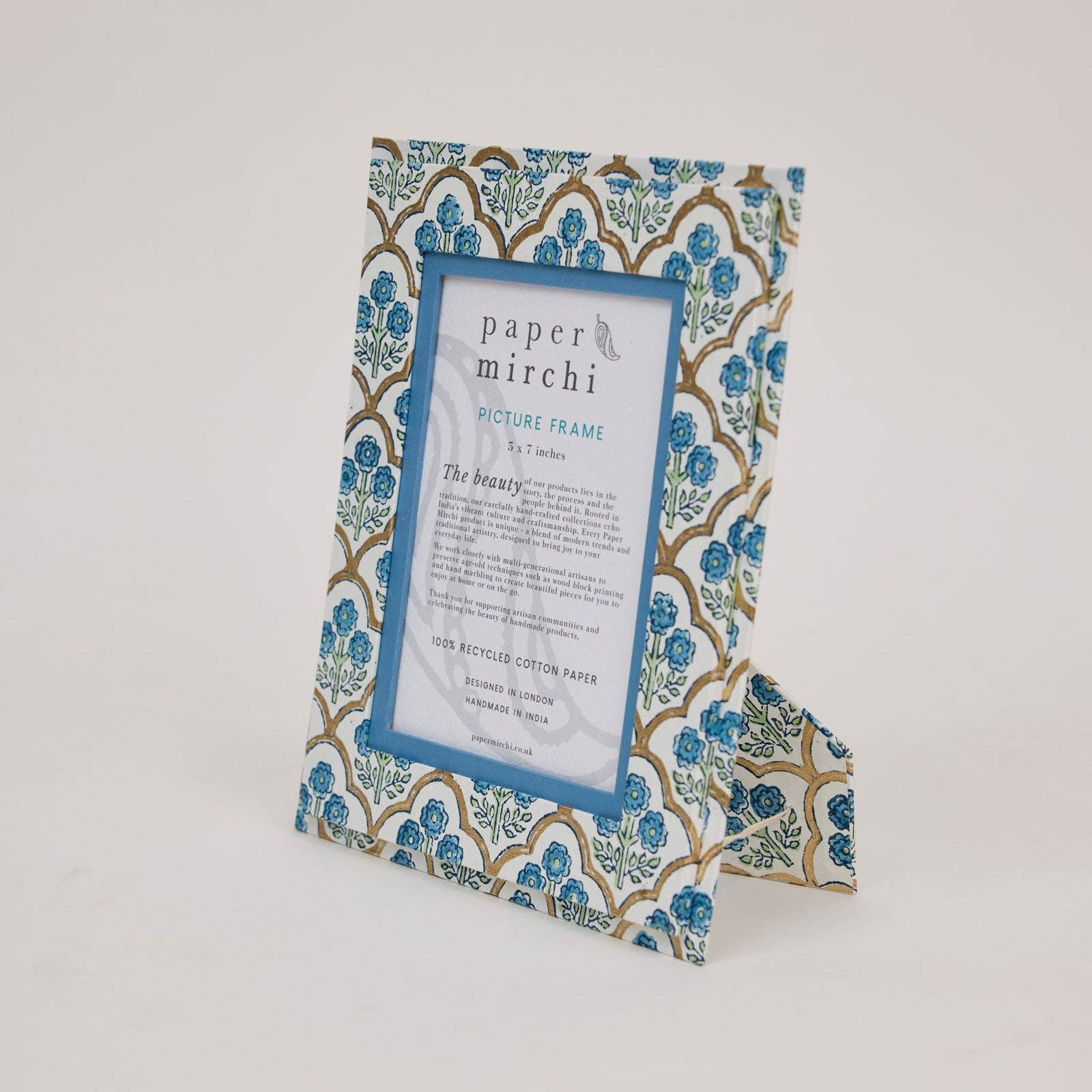 Paper Mirchi Blokgedrukte Fotolijst (5X7) - Trellis Indigo